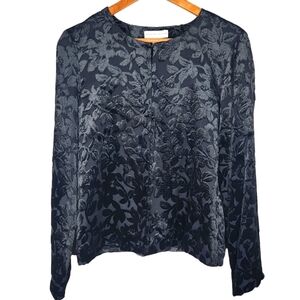 Lord & Taylor Silk Blend Velvet Jacket Top Floral 3 Hook Eye Closure S/M